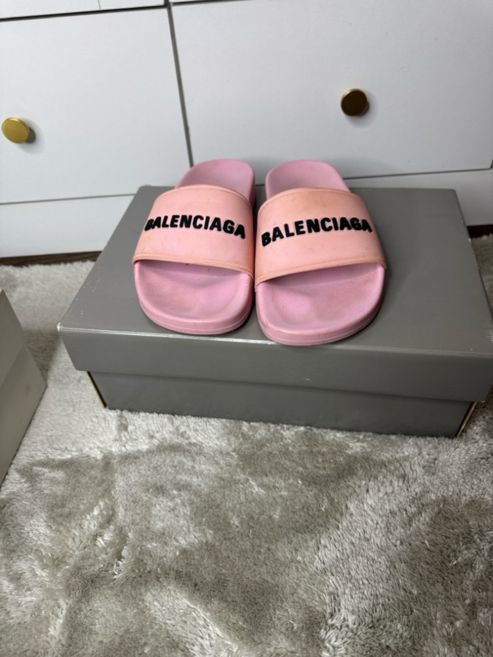 Balenciaga Pastel Pink Logo Slide Sandals - Picture 2 of 2